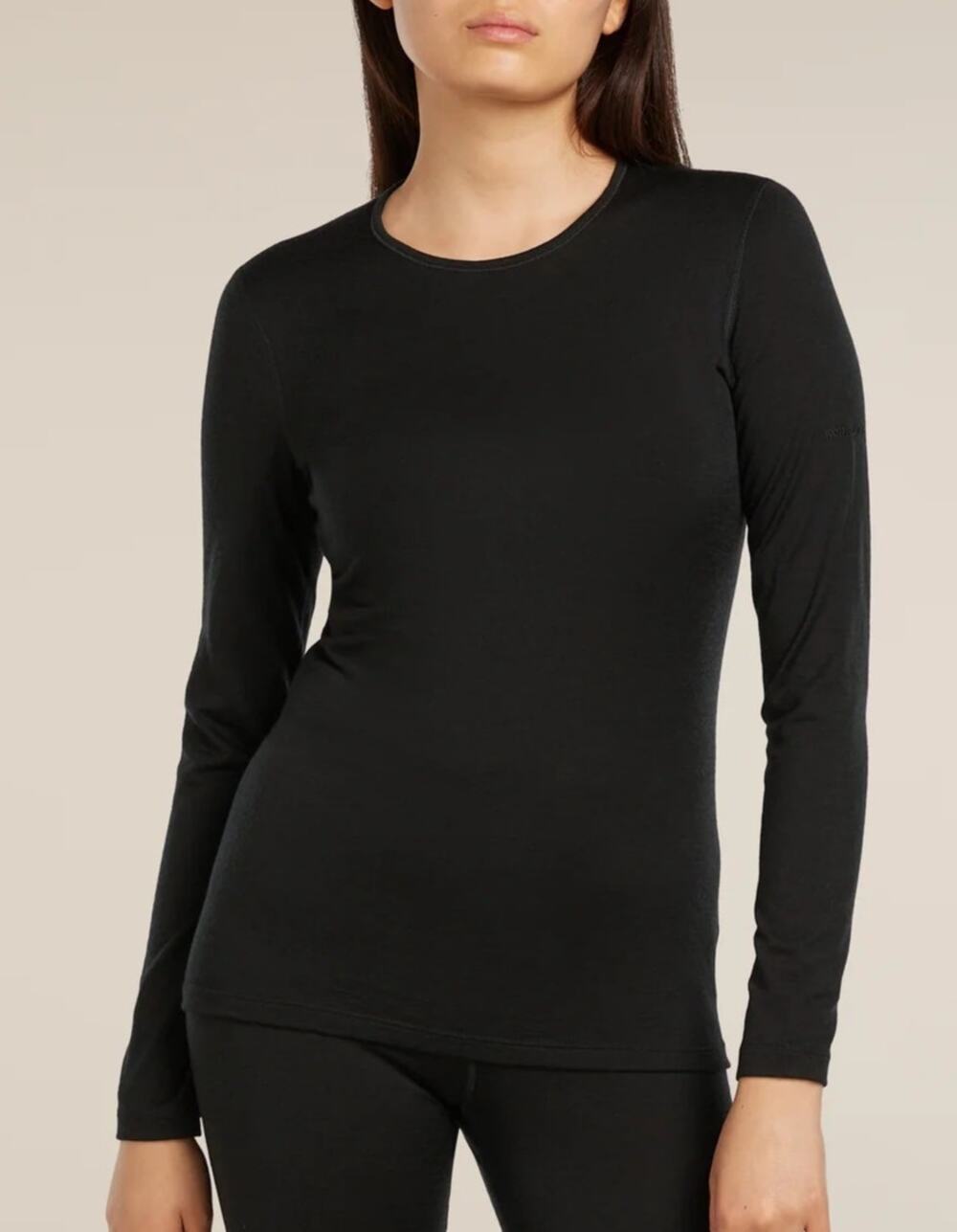 Icebreaker Merino Wool Womens 200 Oasis Thermal Top Long Sleeve Layer M Black
